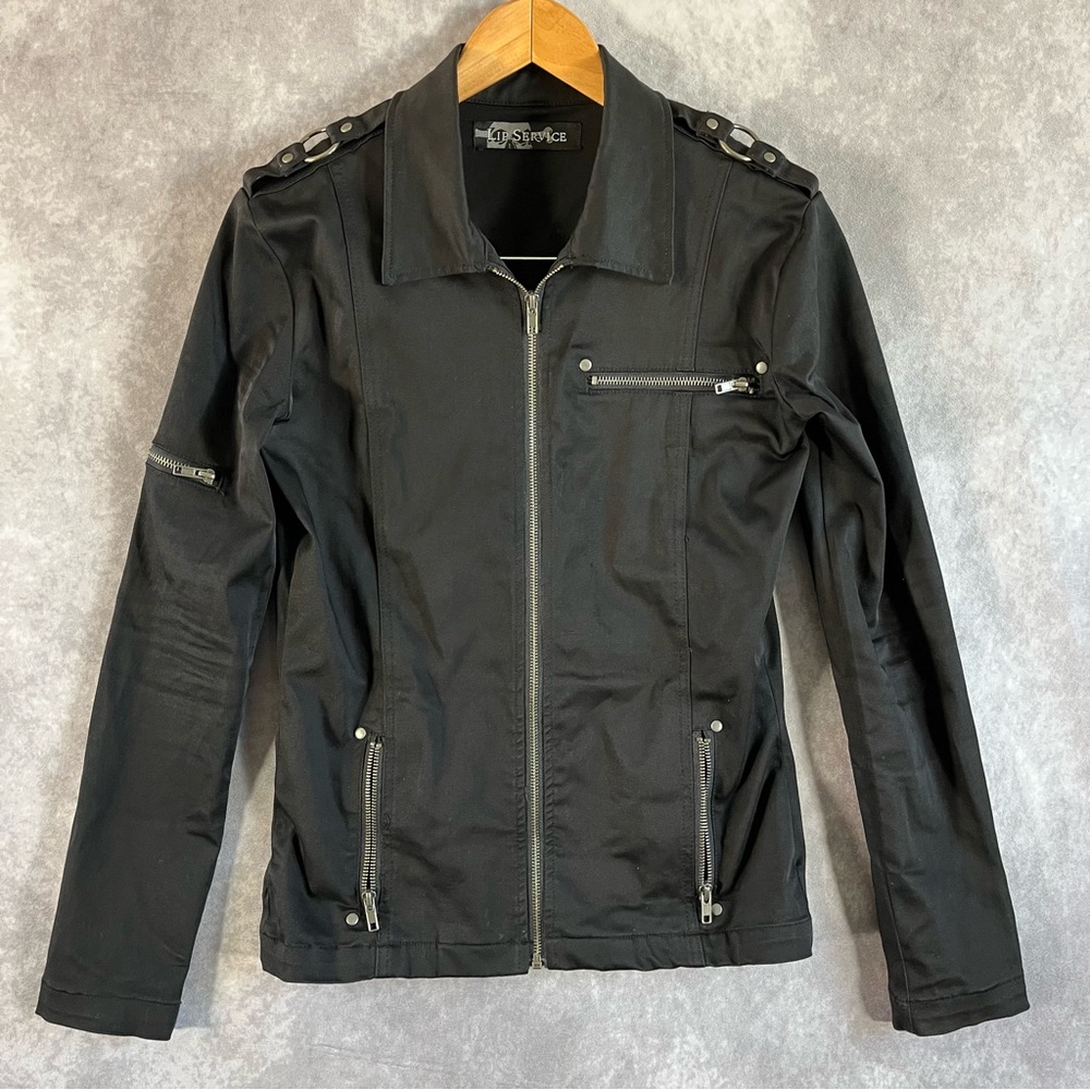 Lip Service Slim Fit Black Slayer Jacket w Zipper Pockets & Buckle Sleeves SMALL